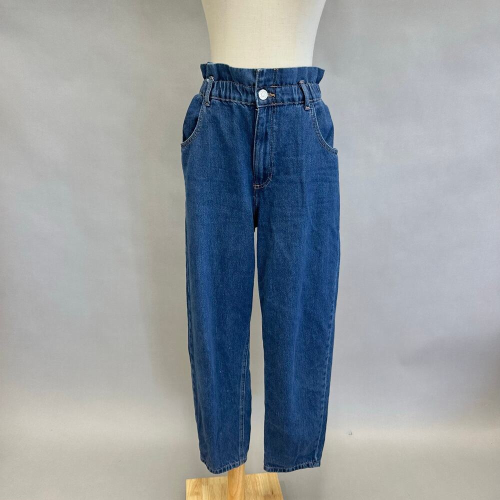 Zara high waist cinch paperbag‎ tapered mom jeans dark wash size medium cotton